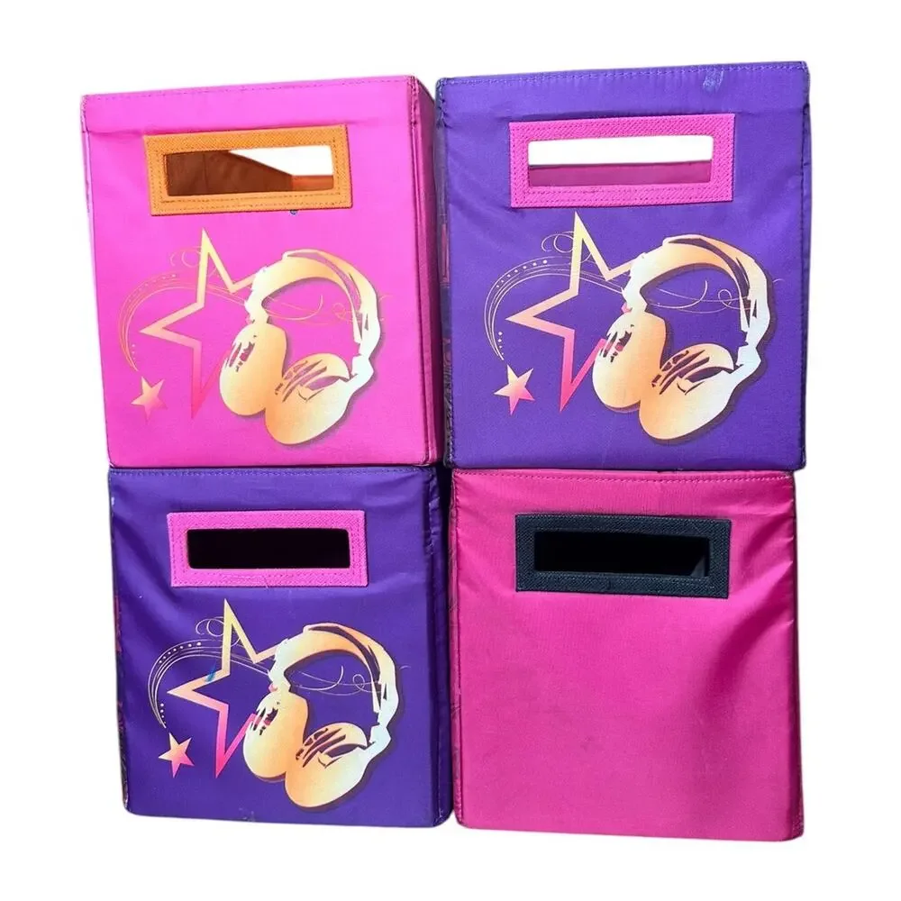 Bratz Dolls Foldable Storage Bins Box Containers Purple Pink Handles Set of 4